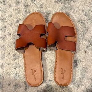 Brown Leather Slide Sandals